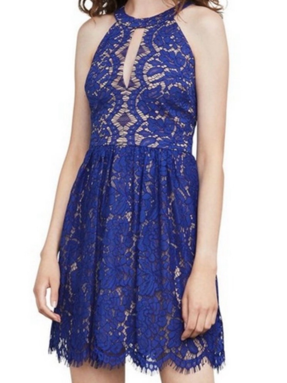 BCBGMAXAZRIA Blue Lace Fit & Flare Cocktail